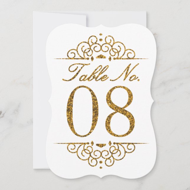 Tarjeta de número de mesa de boda con efecto brill (Anverso)
