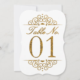 Tarjeta de número de mesa de boda con efecto brill