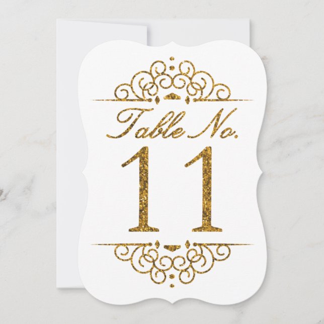 Tarjeta de número de mesa de boda con efecto brill (Anverso)