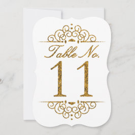 Tarjeta de número de mesa de boda con efecto brill