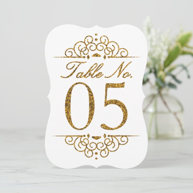 Tarjeta de número de mesa de boda con efecto brill (Anverso de pie)