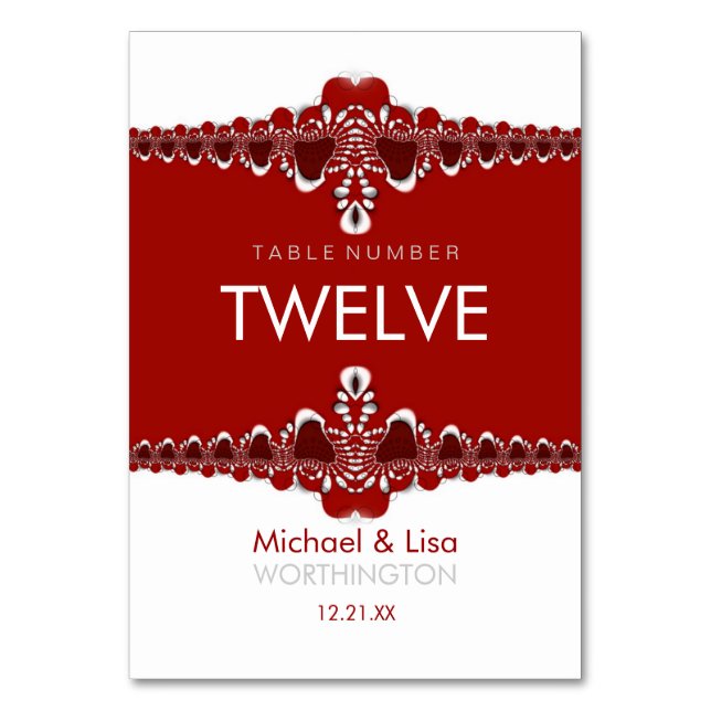 Tarjeta de número de mesa de boda con encaje triba (Anverso)