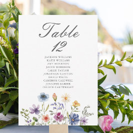 Tarjeta de número de mesa de boda con flores silve