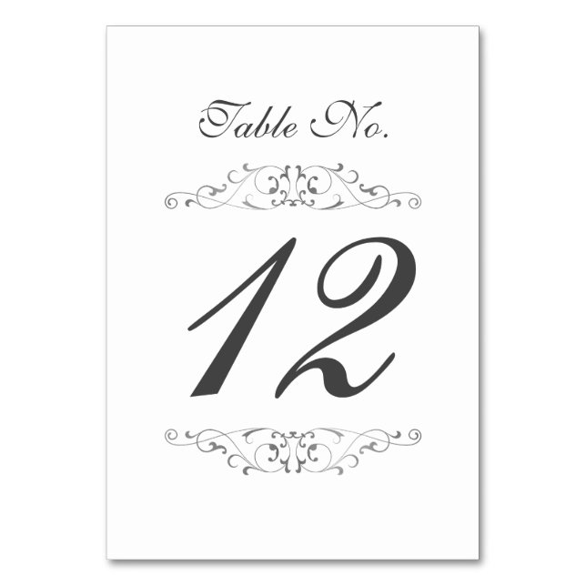 Tarjeta de número de mesa de boda con floritura de (Anverso)