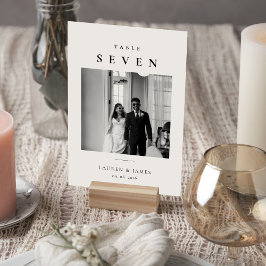 Tarjeta de número de mesa de boda con foto clásica