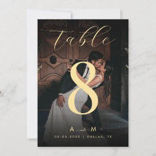 Tarjeta de número de mesa de boda con foto desvane