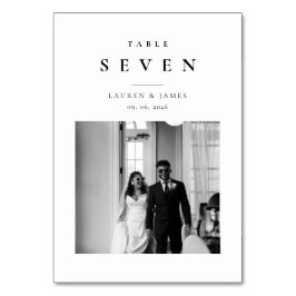Tarjeta de número de mesa de boda con foto moderna