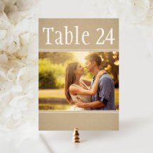 Tarjeta de número de mesa de boda con foto rústica