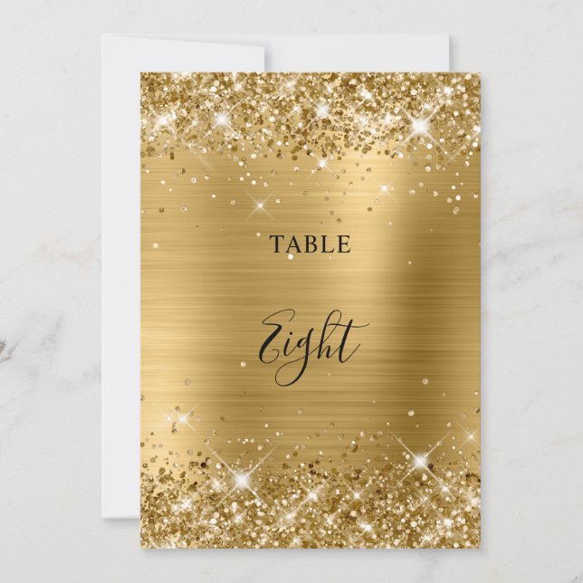 Tarjeta de número de mesa de boda con lámina dorad (Anverso)