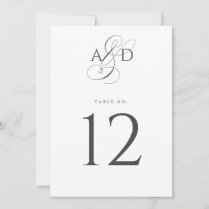 Tarjeta de número de mesa de boda con letra inicia