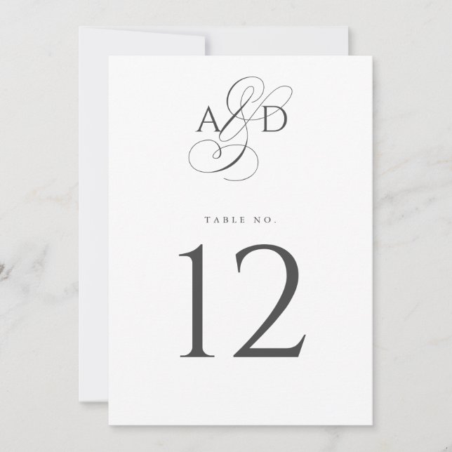 Tarjeta de número de mesa de boda con letra inicia (Anverso)