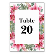 Tarjeta de número de mesa de boda con lirio rosa S