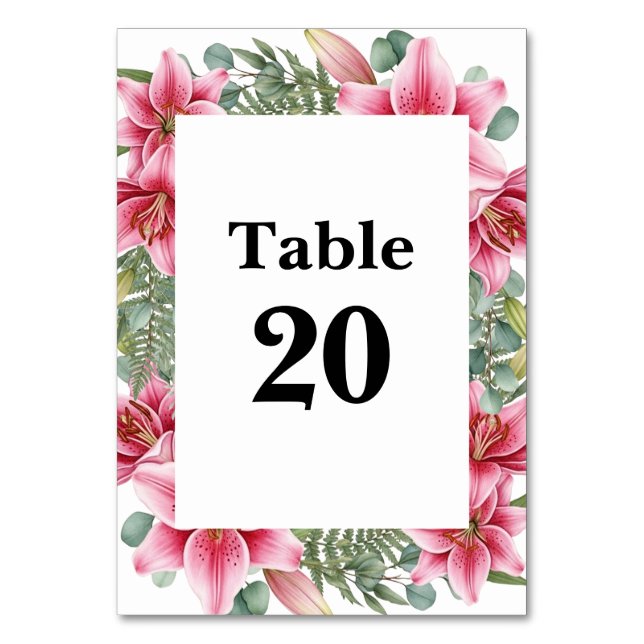 Tarjeta de número de mesa de boda con lirio rosa S (Anverso)