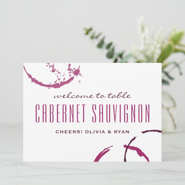 Tarjeta de número de mesa de boda con mancha de vi (Anverso de pie)