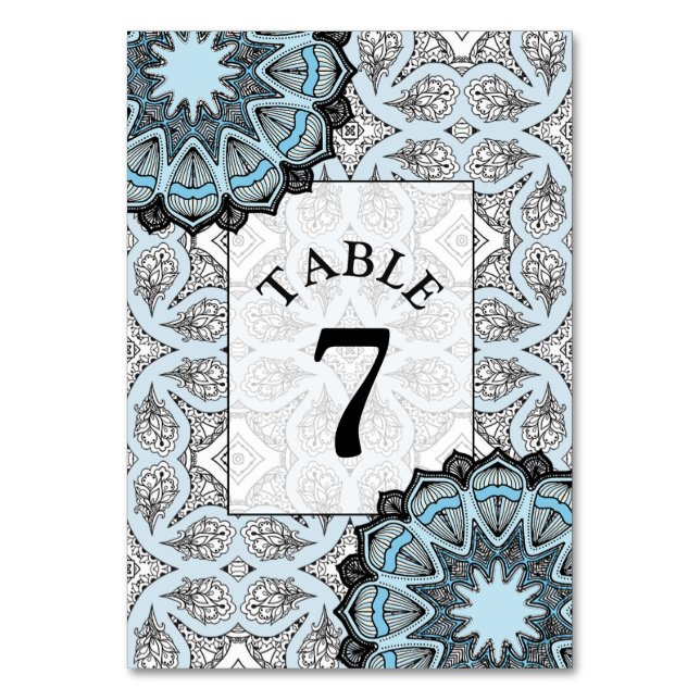Tarjeta de número de mesa de boda con mandala negr (Anverso)