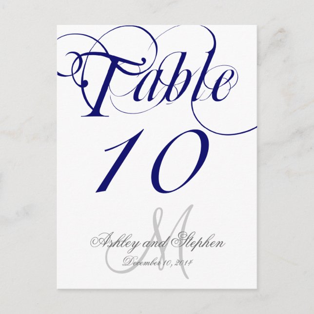 Tarjeta de número de mesa de boda con monograma az (Anverso)