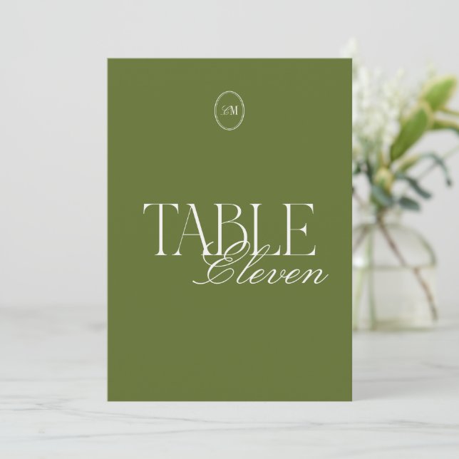 Tarjeta de número de mesa de boda con monograma en (Anverso de pie)
