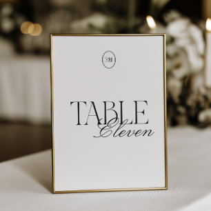 Tarjeta de número de mesa de boda con monograma mi