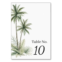 Tarjeta de número de mesa de boda con palma de acu