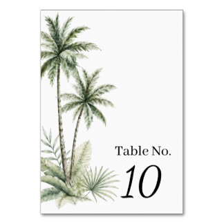 Tarjeta de número de mesa de boda con palma de acu