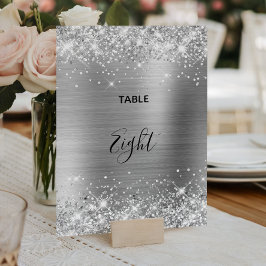 Tarjeta de número de mesa de boda con papel de pla