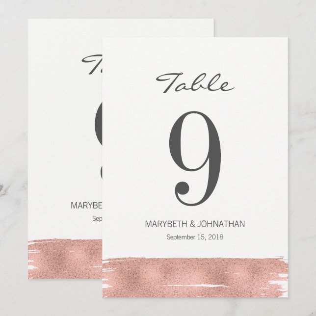 Tarjeta de número de mesa de boda con pincel de or (Anverso / Reverso)