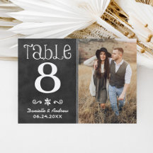 Tarjeta de número de mesa de boda con pizarra rúst