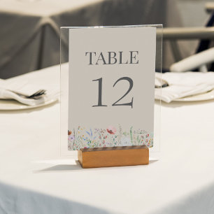 Tarjeta de número de mesa de boda con prado de flo
