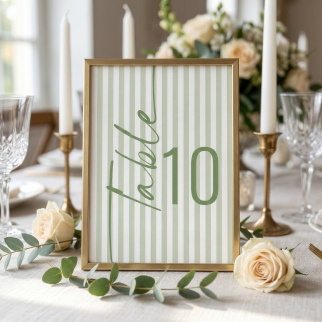 Tarjeta de número de mesa de boda con rayas verde  (Subido por el creador)
