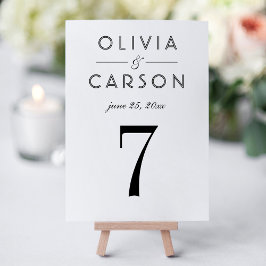 Tarjeta de número de mesa de boda con serifas negr