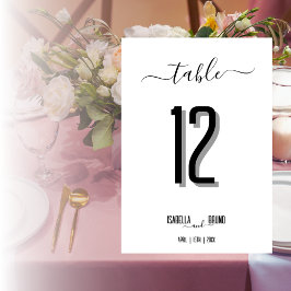 Tarjeta de número de mesa de boda con texto negro 