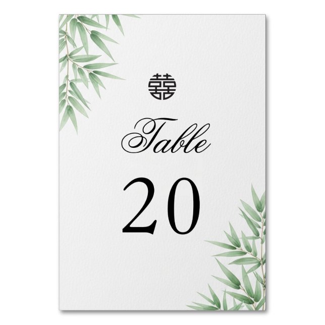 Tarjeta de número de mesa de boda de bambú moderna (Anverso)