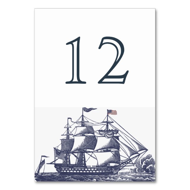 Tarjeta de número de mesa de boda de barco náutico (Anverso)