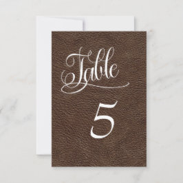 Tarjeta de número de mesa de boda de cuero marrón 