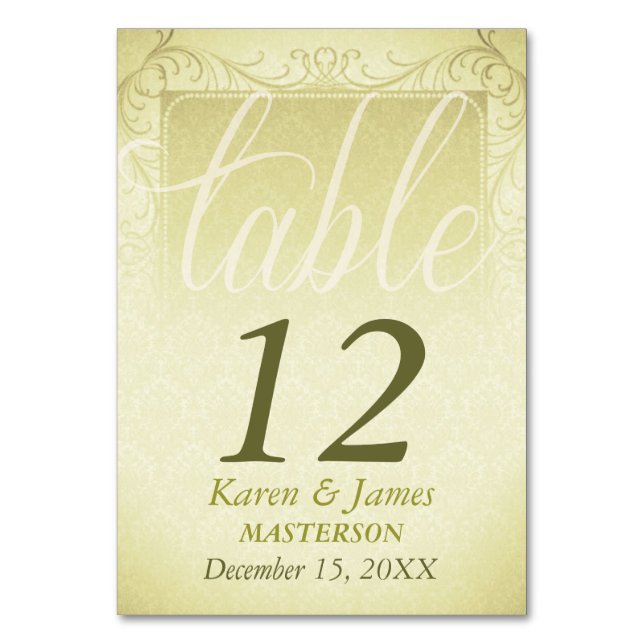 Tarjeta de número de mesa de boda de damasco rústi (Anverso)