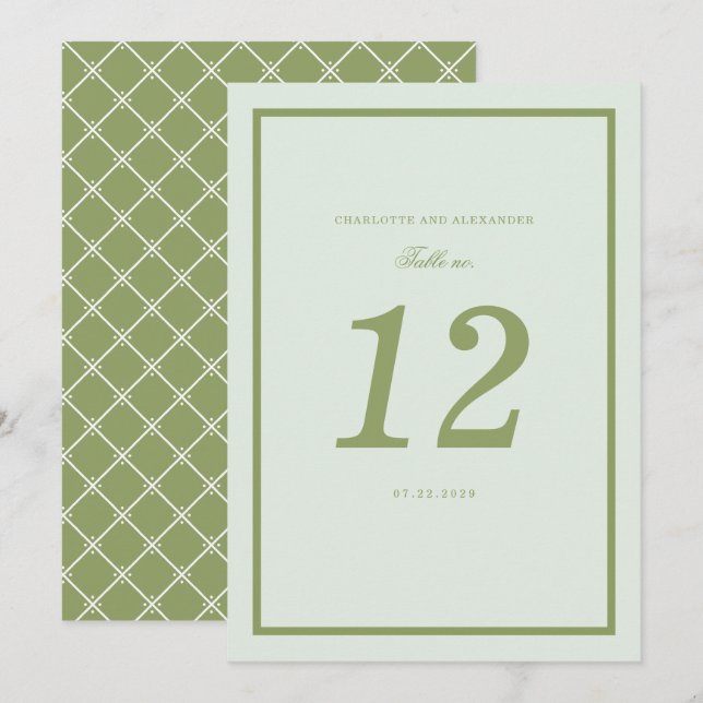 Tarjeta de número de mesa de boda de finca verde m (Anverso / Reverso)