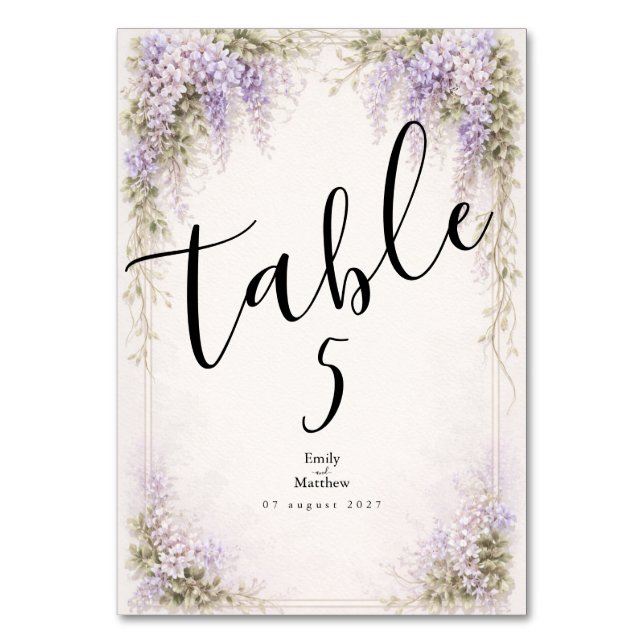 Tarjeta de número de mesa de boda de glicina Regen (Anverso)