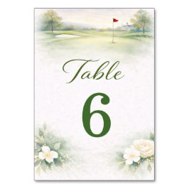 Tarjeta de número de mesa de boda de golf