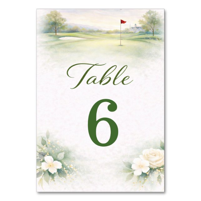 Tarjeta de número de mesa de boda de golf (Anverso)