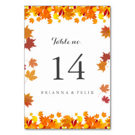 Tarjeta de Número de Mesa de Boda de Hojas de Otoñ