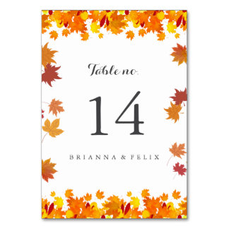 Tarjeta de Número de Mesa de Boda de Hojas de Otoñ
