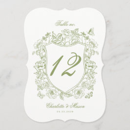 Tarjeta de número de mesa de boda de jardín con co