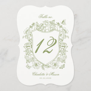 Tarjeta de número de mesa de boda de jardín con co