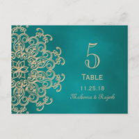 TARJETA DE NÚMERO DE MESA DE BODA DE LA INDIA verd