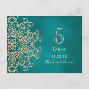 TARJETA DE NÚMERO DE MESA DE BODA DE LA INDIA verd
