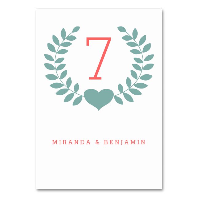 Tarjeta de número de mesa de Boda de Laurel modern (Anverso)