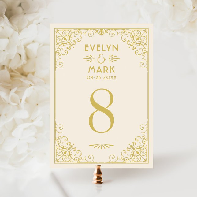 Tarjeta de número de mesa de boda de marfil dorado (Subido por el creador)