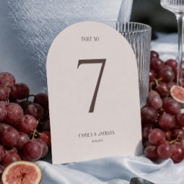 Tarjeta de número de mesa de boda de marfil y marr