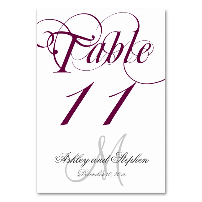Tarjeta de número de mesa de boda de monograma gri (Anverso)