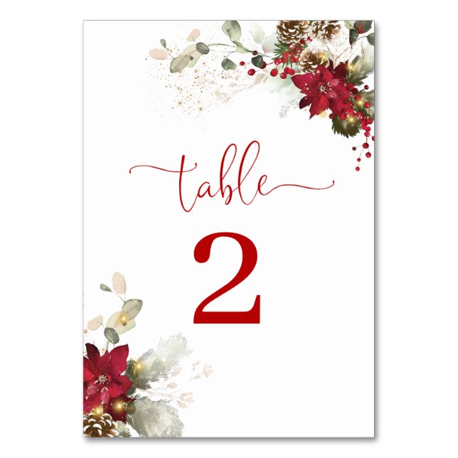Tarjeta de número de mesa de boda de Navidad con f (Anverso)